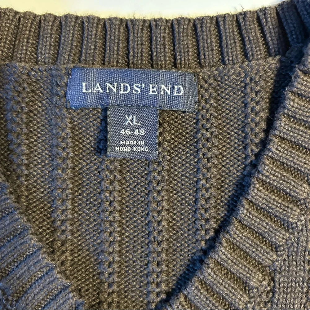 Lands' End‎ V-Neck Sweater vest men’s XL cocoa Brown grandpa ribbed bottom